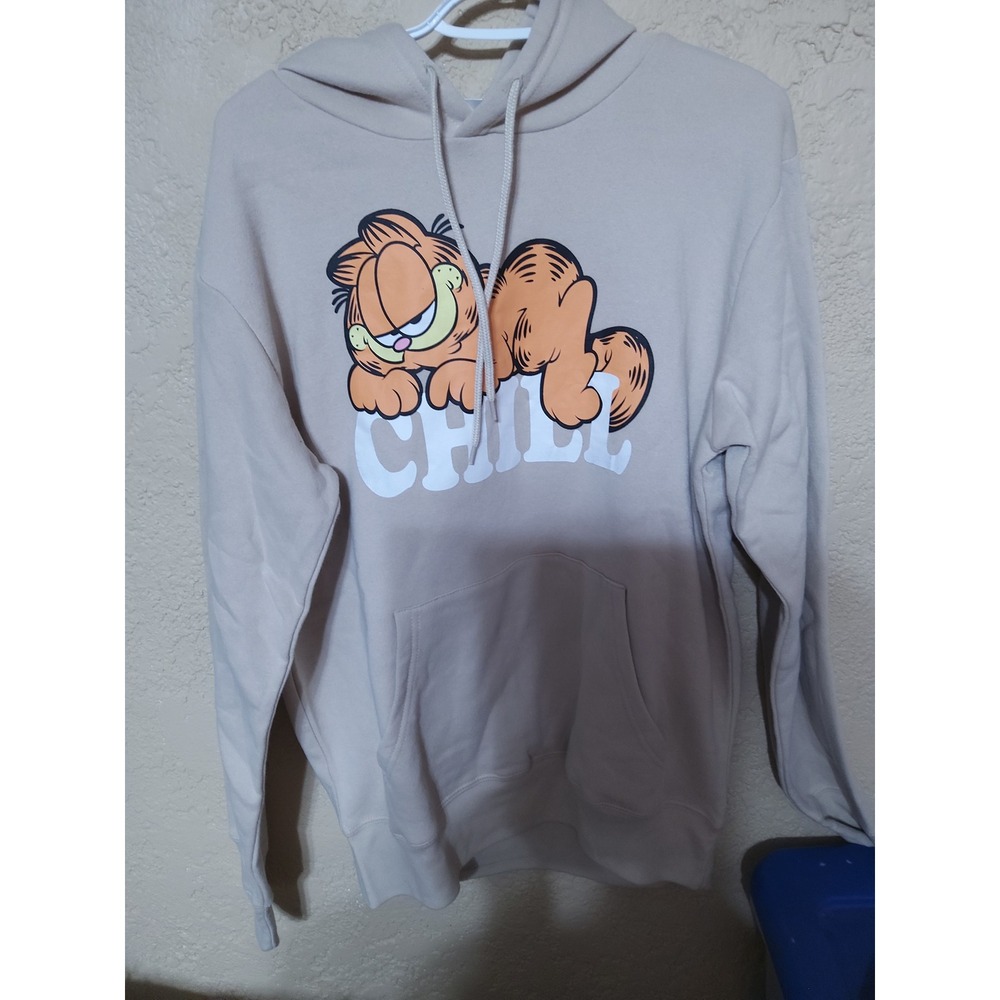 Garfield Nickelodeon Chill Graphic Hoodie Tan Beige Medium Mens Sweatshirt